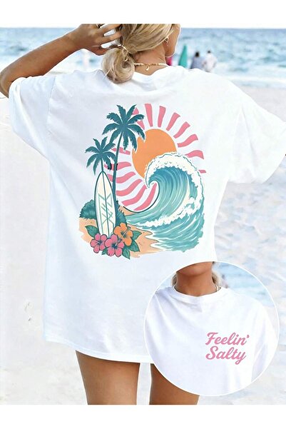 SVART WEAR Feelin' Salty Printed Oversize Crew Neck Summer T-Shirt