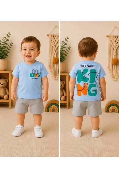 krm kerem bebe 100% Cotton Combed Cotton King Back-Printed Baby Boy Summer Sh...