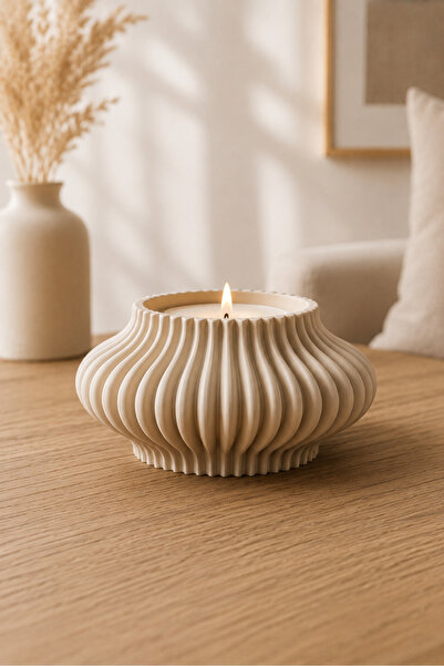 3D BASKI EVRENİ Dağ Teknoloji 3D Baskı Dalga Tasarım Dekoratif Tealight Mumlu...