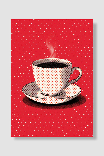 Luna Marissa Poster kafe Retro šolja sa točkicama Parna kafa Crvena pozadina ...
