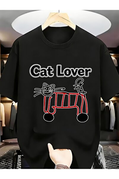 LİNA06 Lover Red Line Art Cat Men Spring Summer Round Neck Short Sleeve Tees ...