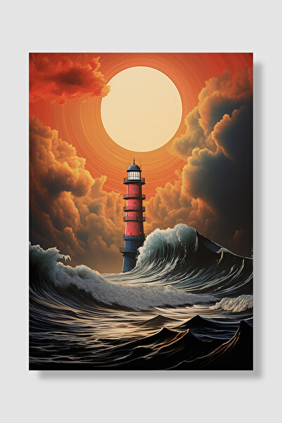 Luna Marissa Plakat sa svetionikom Crvena kula Narandžasto nebo Ogromni talas...