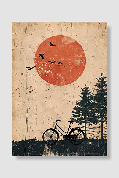 Luna Marissa Poster cu biciclete, portocaliu, copaci, păsări, siluetă de bici...