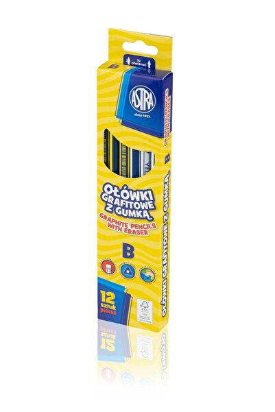 ASTRA papiernicze Set 12 creioane grafit cu guma, ASTRA, triunghiulare