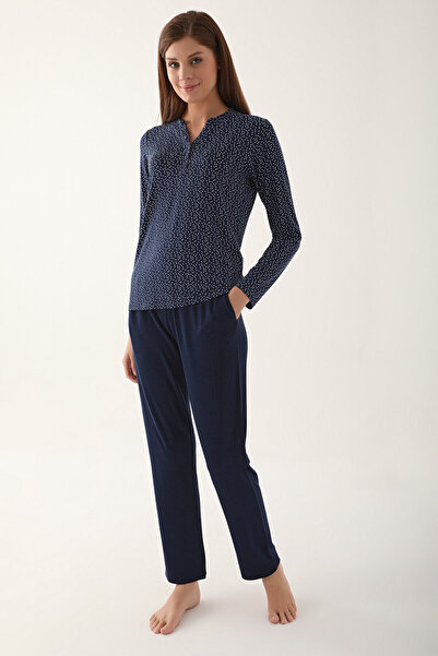 Arnetta 2659 Dotted Navy Blue Women's Long Sleeve Pajamas Set