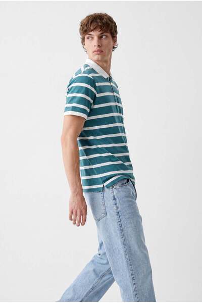 PAULMARK Men's Polo Neck Striped T-Shirt
