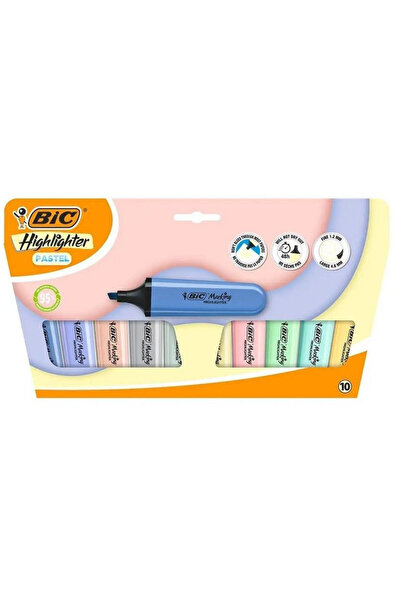Bic Set 10 evidentiatoare Marking Flat Pastel, varf plat 1.2/4.6 mm, rezisten...