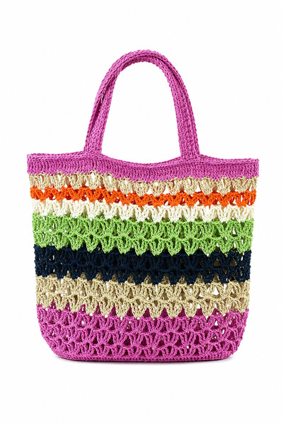 Enie Women's Multi-Colored Straw Handmade Beach Bag-Unlined
