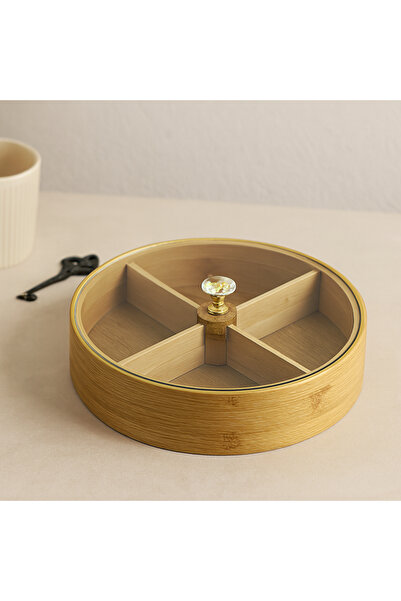 magicool Bamboo 4-Compartment Serving Presentation Box with Lid 22 cm