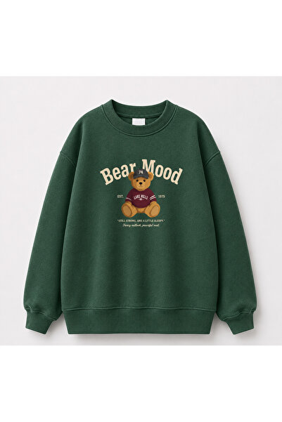 Birdirbir Erkek Çocuk Kışlık Bear Mood Baskılı Bisiklet Yaka Sweatshirt
