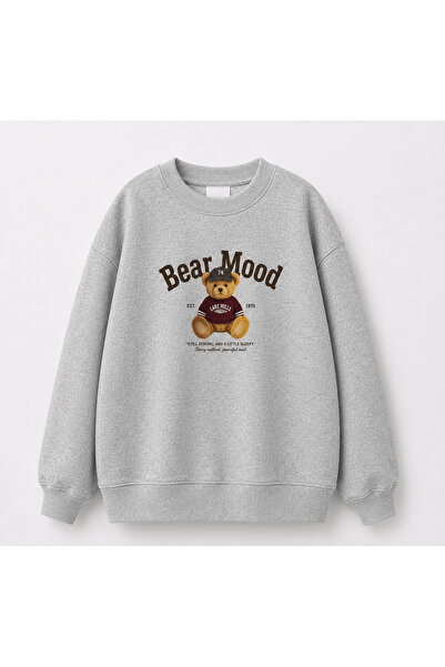 Birdirbir Erkek Çocuk Kışlık Bear Mood Baskılı Bisiklet Yaka Sweatshirt