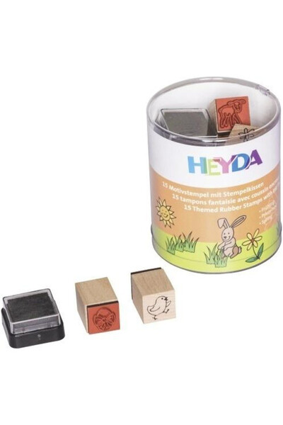 Heyda Set stampile din lemn Primavara, timbre tematice, cu pad de cerneala ne...
