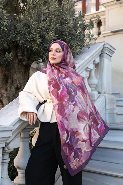 ENRİCO FERRİ Allure Legendary Pattern Tencel Shawl - Dark Plum