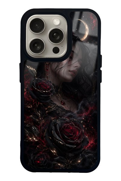 Spoyi iPhone 15 Pro Glossy Phone Case with Crimson Moon Rose Design