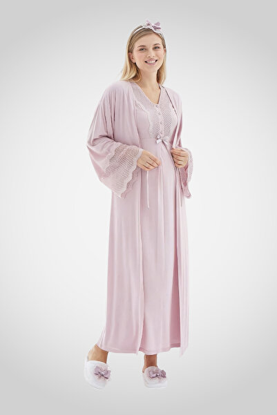 ERDENİZ TEKSTİL V-Neck Robadan Cutout Maternity Nightgown and Dress Set of 2,...