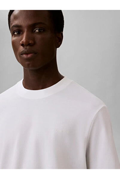 Calvin Klein SS TECH INTERLOCK CR, YAF Erkek Beyaz T-Shirt & Polo