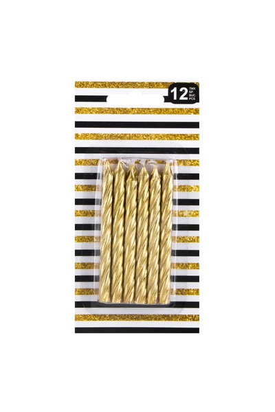 Baloane Vesele Set 12 Lumanari Spirale Aniversare Gold LMR29