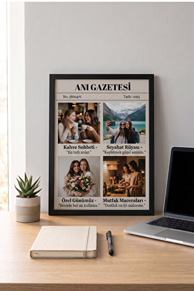 ÇELİKLER HEDİYE Kişiye Özel Anı Gazetesi Fotoğraf Çerçevesi Dostluk Temalı Ga...