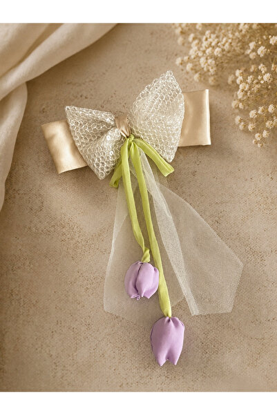 LİA CLİPS CO Girl's Tulip Figured Bow Hair Clip – Tulle Detailed Glitter Ribb...
