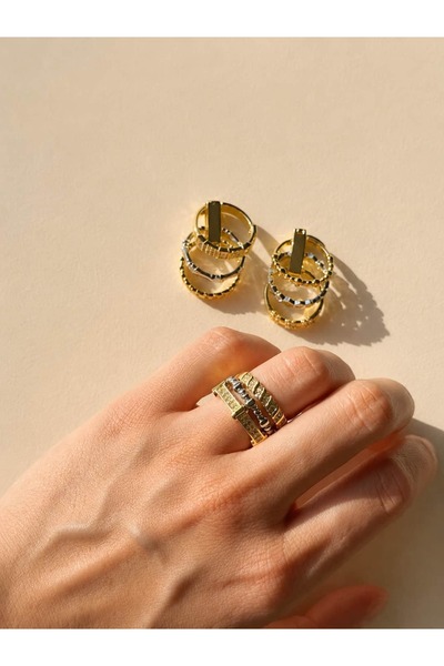 Alveole Jewelry Taş Detaylı Üçlü Kombin Yüzük Seti