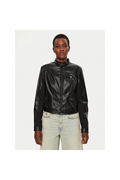 Guess Jachetă de damă din imitație de piele W4YL04WE480 Negru