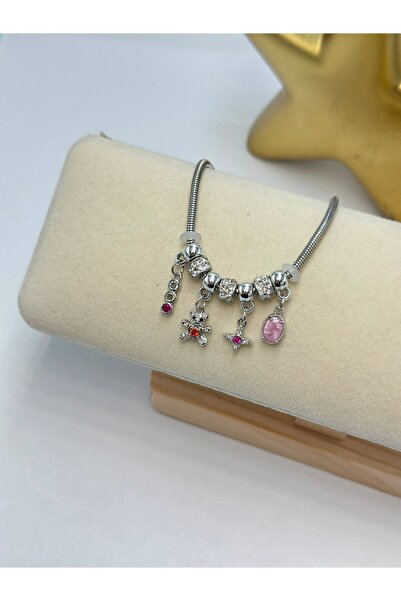 BYYEŞO Teddy Bear Charm Detail Steel Bracelet