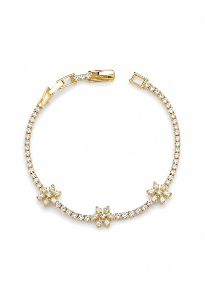 serelya Brass Gold Color Flower Model Zircon Stone Waterway Women's Bracelet ...