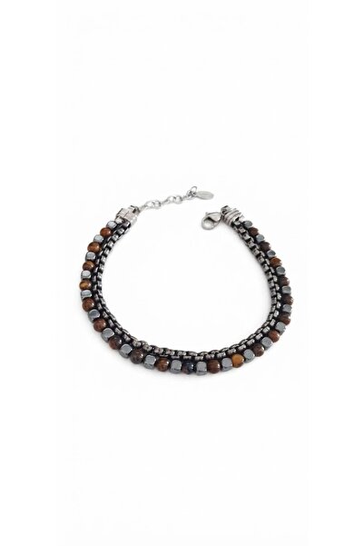 PİGADO 316L Stainless Steel Tiger's Eye Natural Stone Men's Bracelet