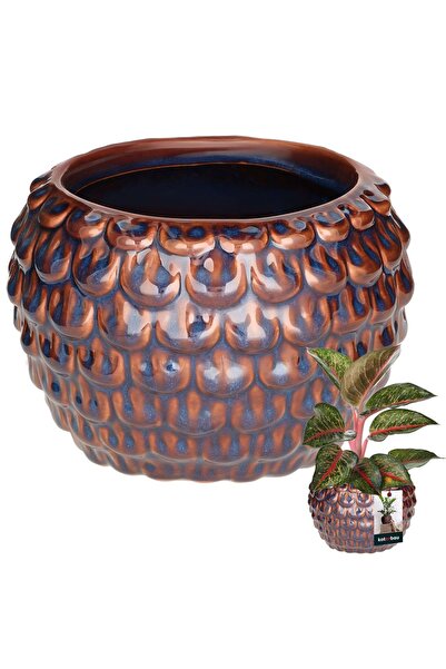 KOTARBAU Ghiveci artistic de flori 17 cm, cu înveliș maro, ceramică vintage c...