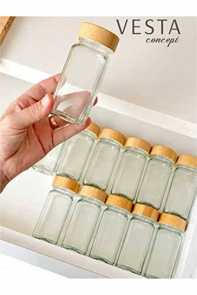 VESTA Concept 6-Piece 120 ml Glass Spice Jar Set with Bamboo Lids - Stylish S...