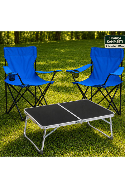 Trendinyeri 2 Sandalyeli Katlanır Kamp Seti 60x40 cm Masa ve Sandalye