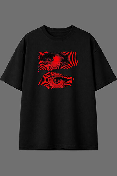 VSRN Μπλουζάκι με σχέδιο Red Eyes, με προεκτυπωμένο σχέδιο μπροστά, μαύρο, ov...