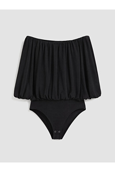 LC Waikiki Lcw Vision Black Crew Neck Ruffle Women's Bodysuit