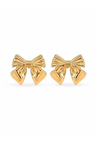 serelya Brass Gold Color Bow Earrings