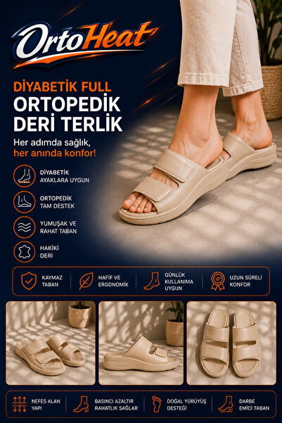 ORTOHEAT Diyabetik Full Ortopedik Deri Terlik