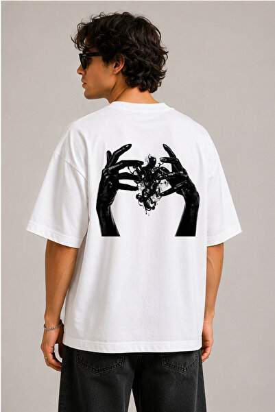 BAGAND Premium Oversize Unisex White T-Shirt Abstract Art Printed T-Shirt