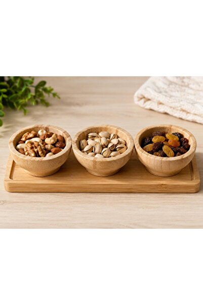 kumkumticaret 3-Piece Natural Bamboo Snack Set with Tray, Nut Bowl, Breakfast...