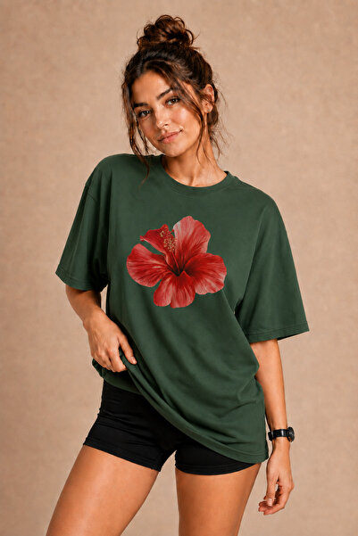 FECCY Premium Hibiscus Unisex Oversize Women's T-Shirt Men's T-Shirt Cotton O...