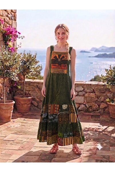 AYASOFYA OTANTIK Women's Indian Appliqué Detailed Strappy Long Dress