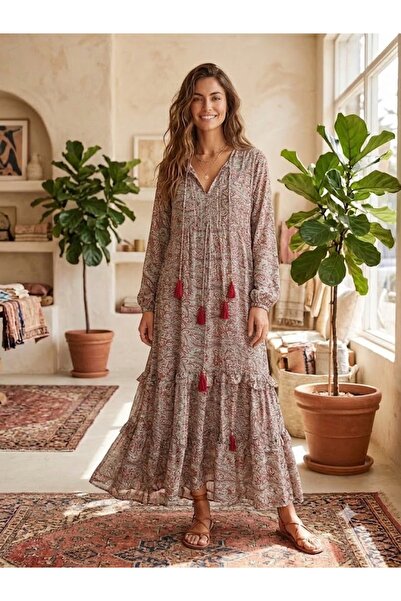 AYASOFYA OTANTIK Women's Indian Ethnic Authentic Patterned Long Sleeve Long S...
