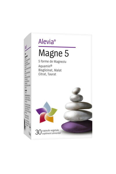 Alevia Magne 5 (Magneziu Aquamin, Bisglicinat, Malat, Citrat, Taurat) 30cps v...