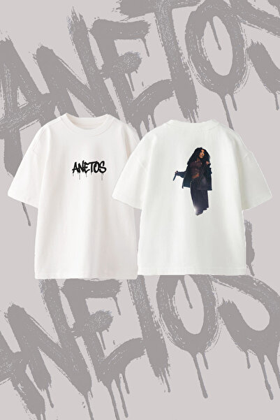 Anetos Sza_8 Design Back Printed Cotton White Oversize T-Shirt