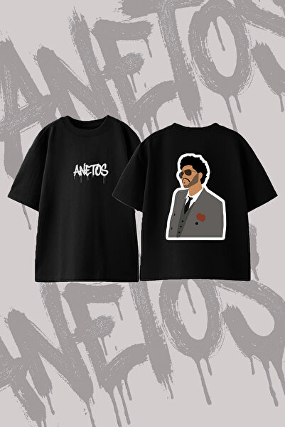 Anetos The Weeknd_9 Design Back Printed Cotton Black Oversize T-Shirt