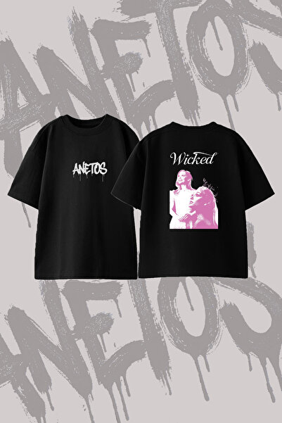 Anetos Wicked Film Design Back Printed Cotton Black Oversize T-Shirt