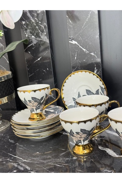 Arzuhal YAPRAK DESENLİ 6 lı FİNCAN takımı
