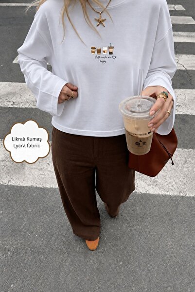 The Champ Clothing Tricou cu mânecă lungă pentru femei, cu imprimeu Coffee Ri...