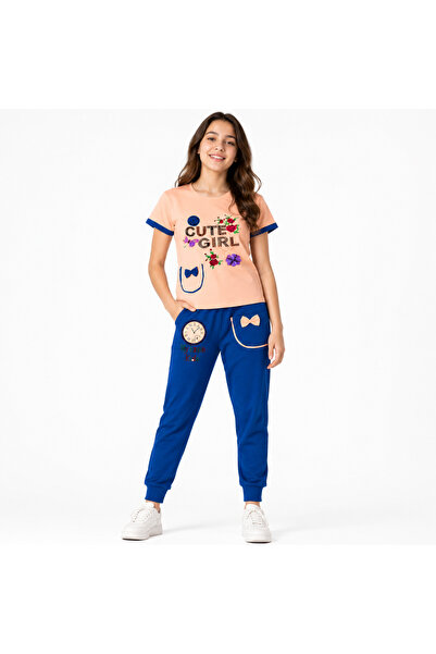 Generic Girl's Shirt and Trousers Set, 16-Year-Old Size, Peach and Blue |   C...