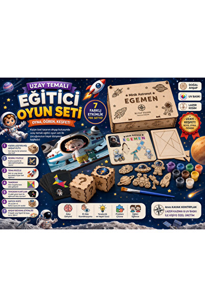 Kutup Yıldızı Tasarım Atölyesi Kişiye Özel Uzay Temalı Ahşap Eğitici Oyun Set...