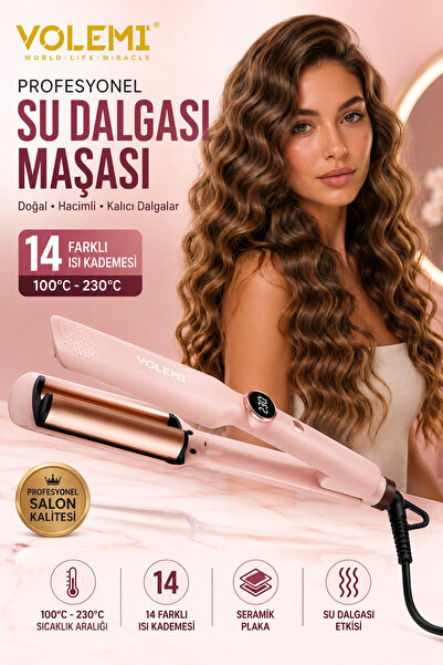 VOLEMİ Profesyonel Derin Wag Saç Maşası 14 Isı Ayarı 100-230°C İyonik Seramik...