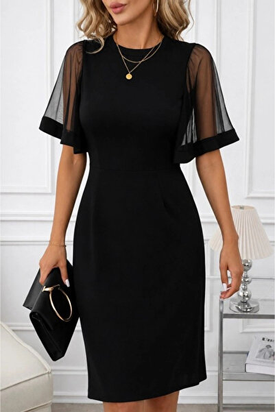 Generic Brand Women's Short Sleeve Crew Neck Midi Imported Crepe Dress